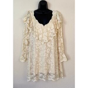 OLVI'S Lace Mini Dress Womens 6/8 Ivory Long Sleeve Whimsical Fairy Cottage